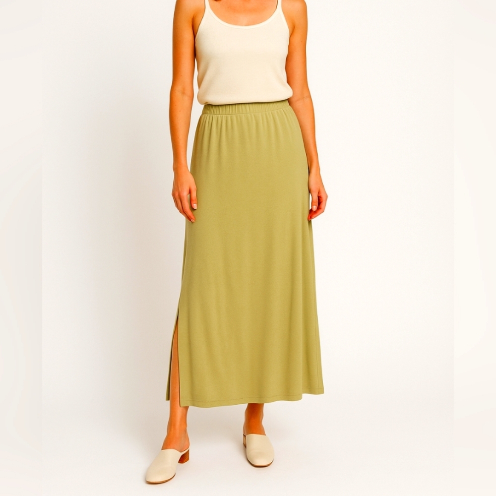 Vintage 90s Sage Green Maxi Skirt Minimalistic Y2K Flowy Skirt M